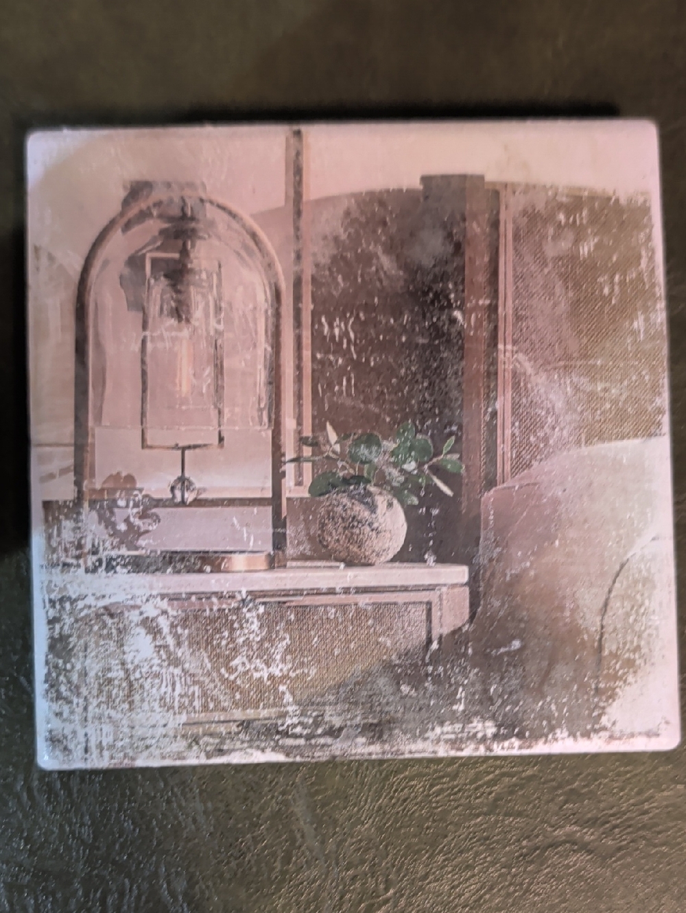 Vintage Style Decorative Art Tile Coaster - Neutral Tones MCM handcrafted